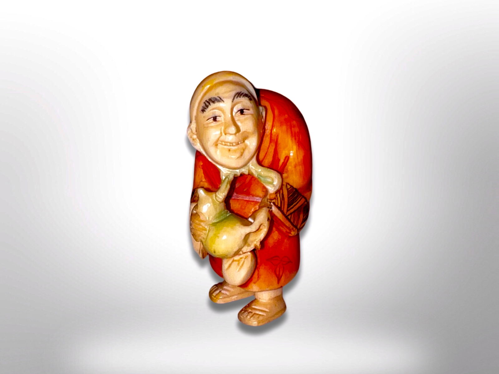 Signed Japanese Carved Netsuke of Monk (1 of 6)