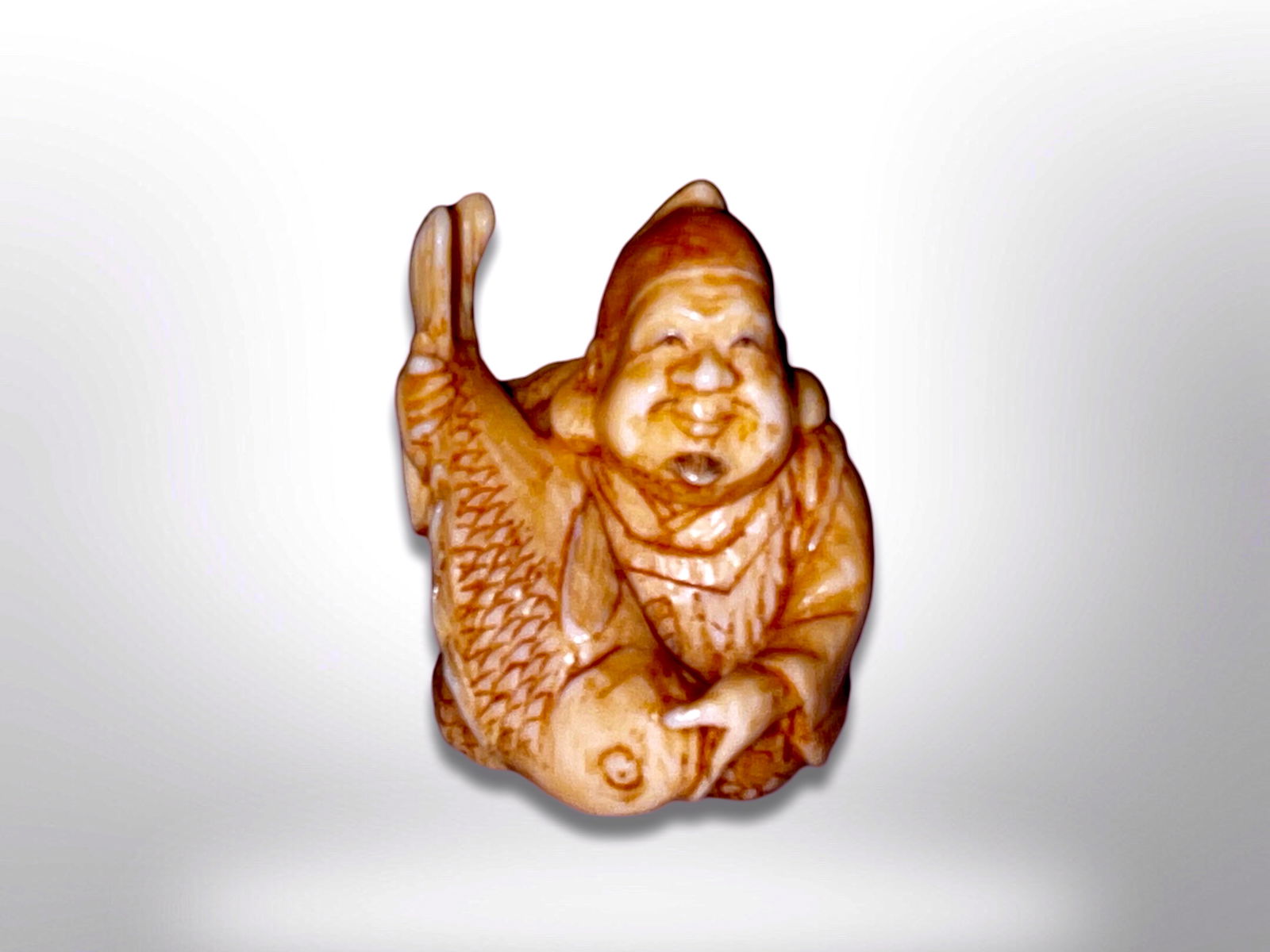 Signed Japanese Carved Netsuke of Monk (1 of 8)