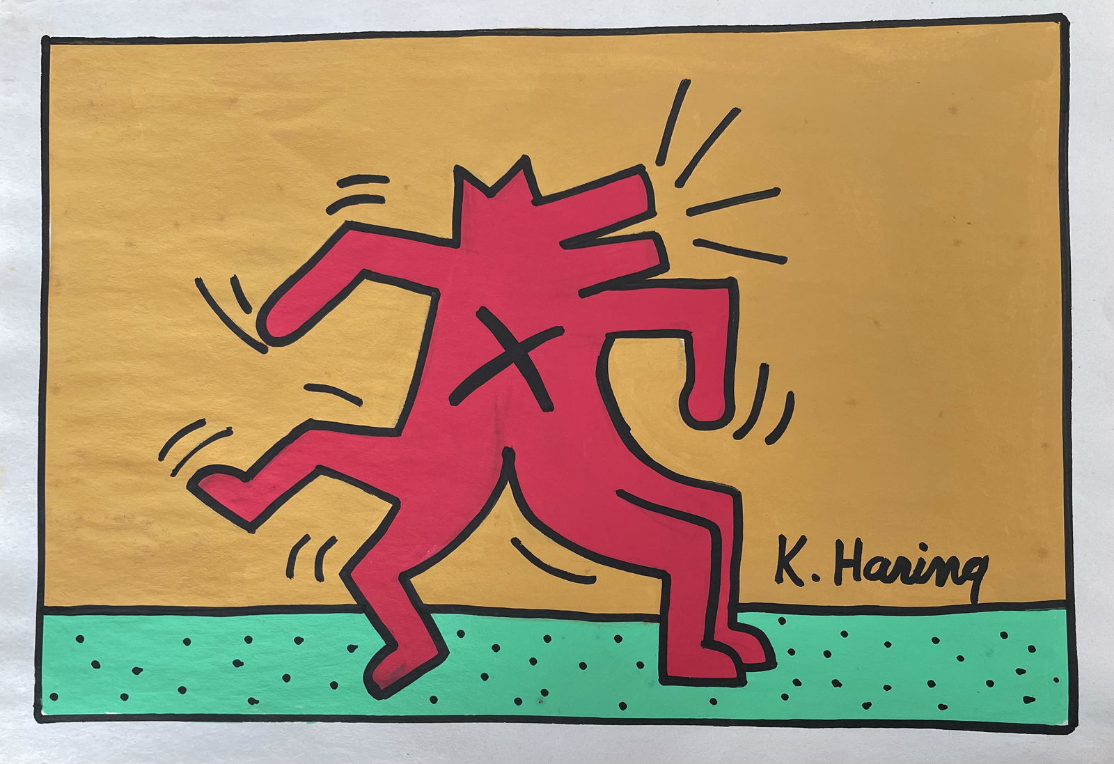 Signed KEITH HARING Mixed Media on Paper (1 of 3)