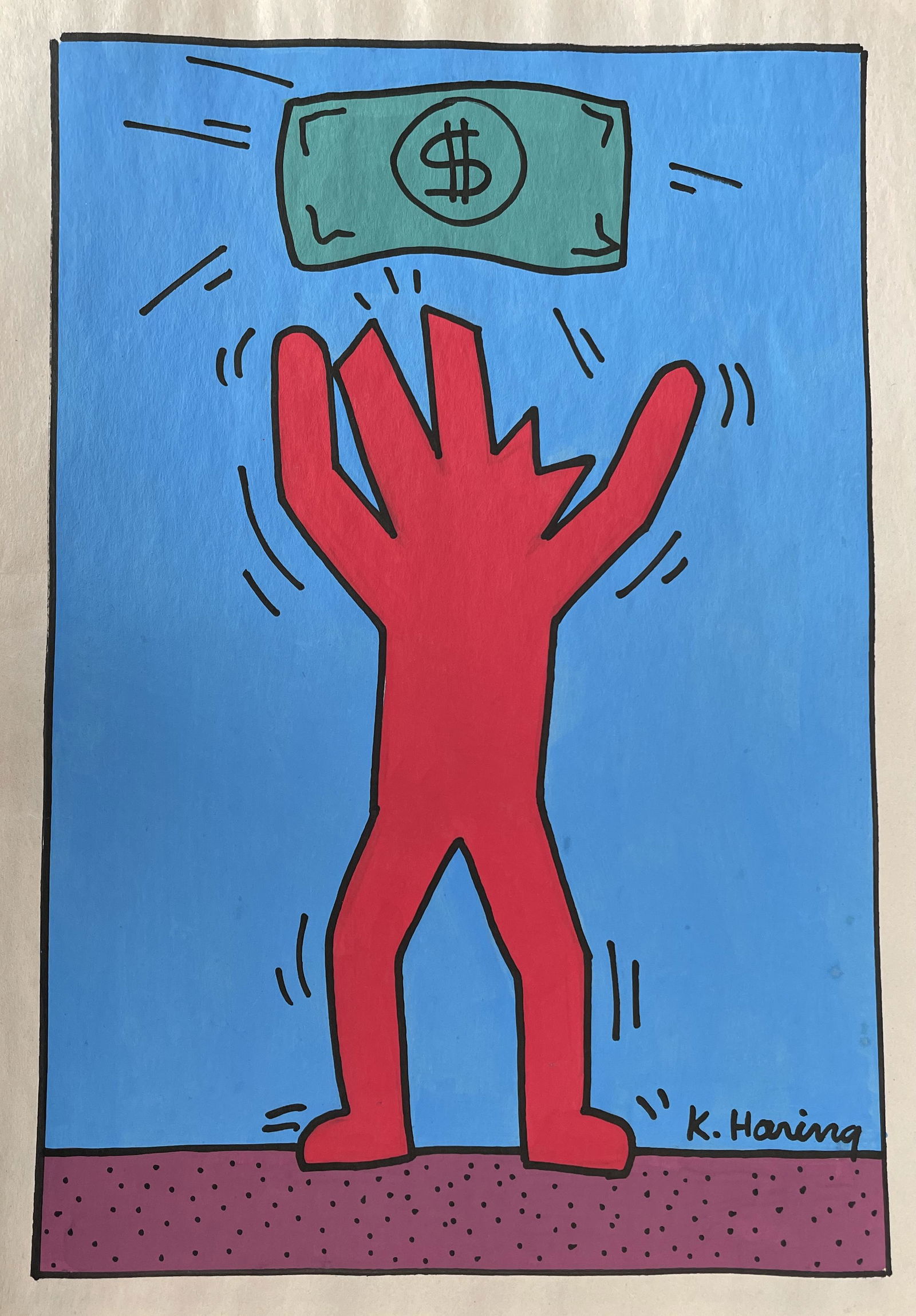 Signed KEITH HARING Mixed Media on Paper (1 of 3)