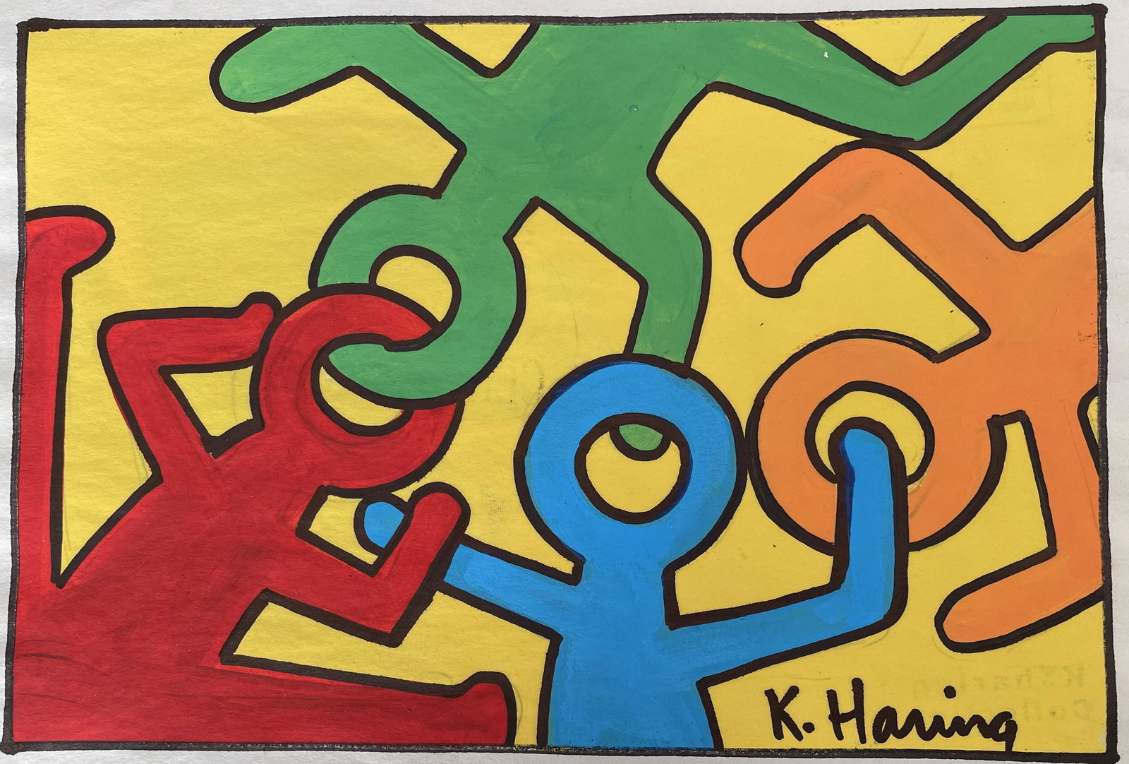 Signed KEITH HARING Mixed Media on Paper (1 of 2)