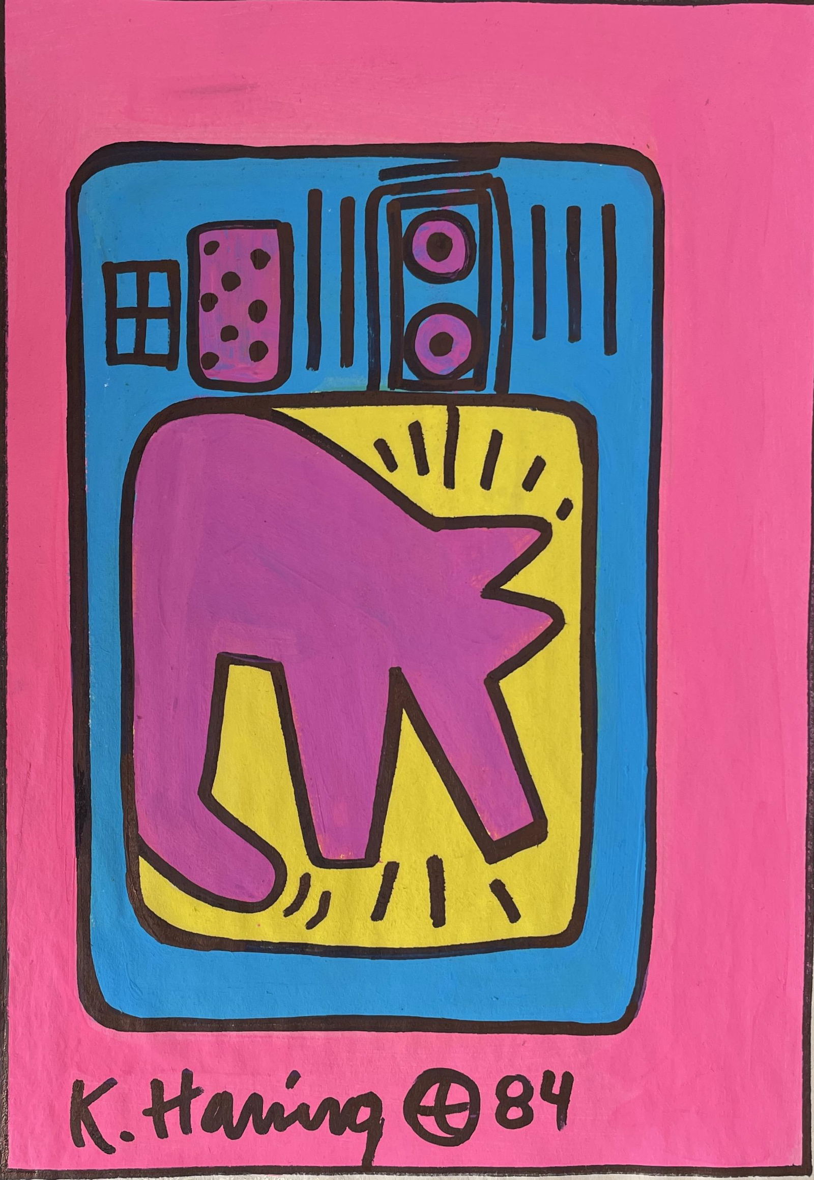 Signed Keith Haring Mixed Media on Paper (1 of 3)