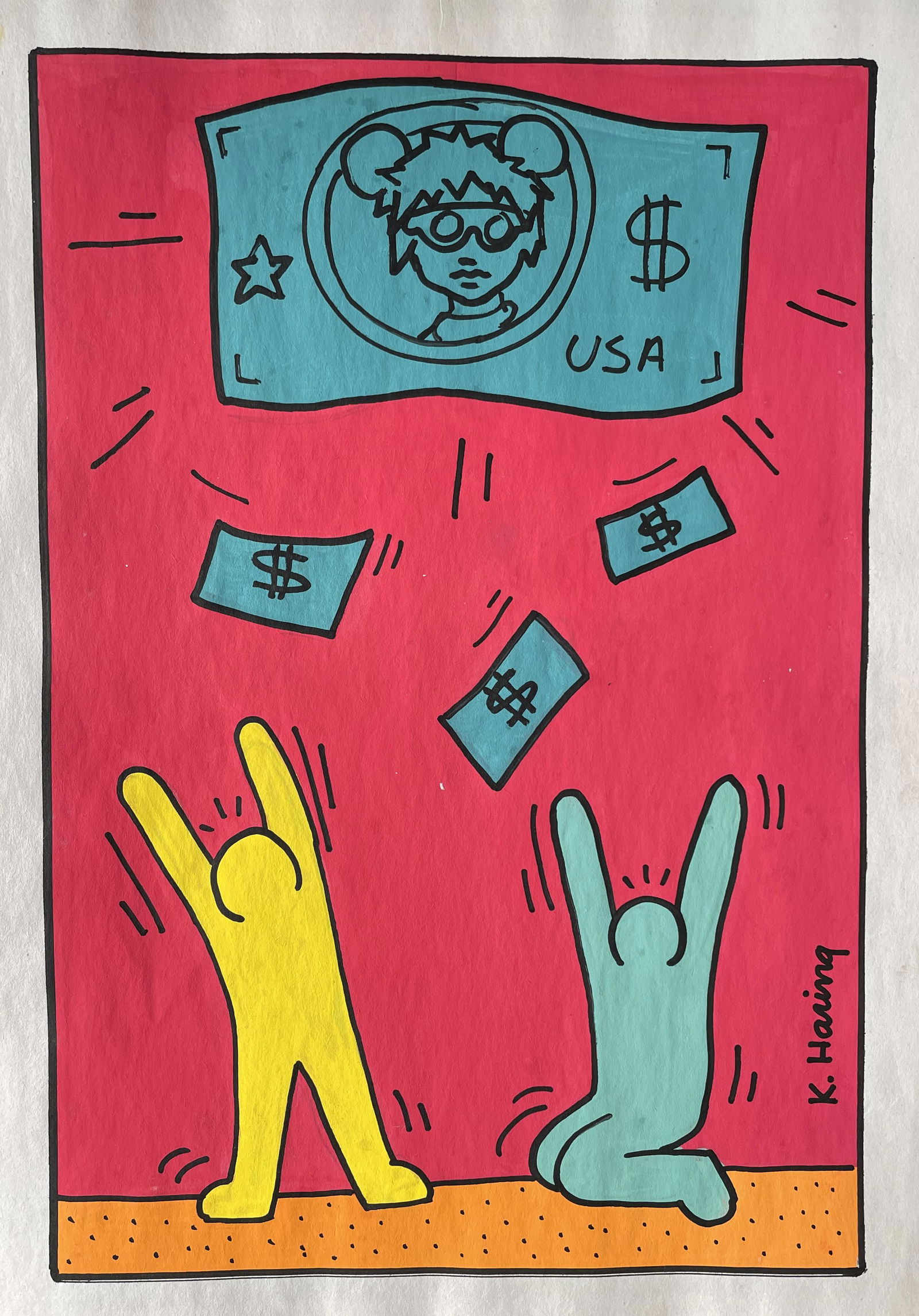 Signed Keith Haring Mixed Media on Paper (1 of 3)