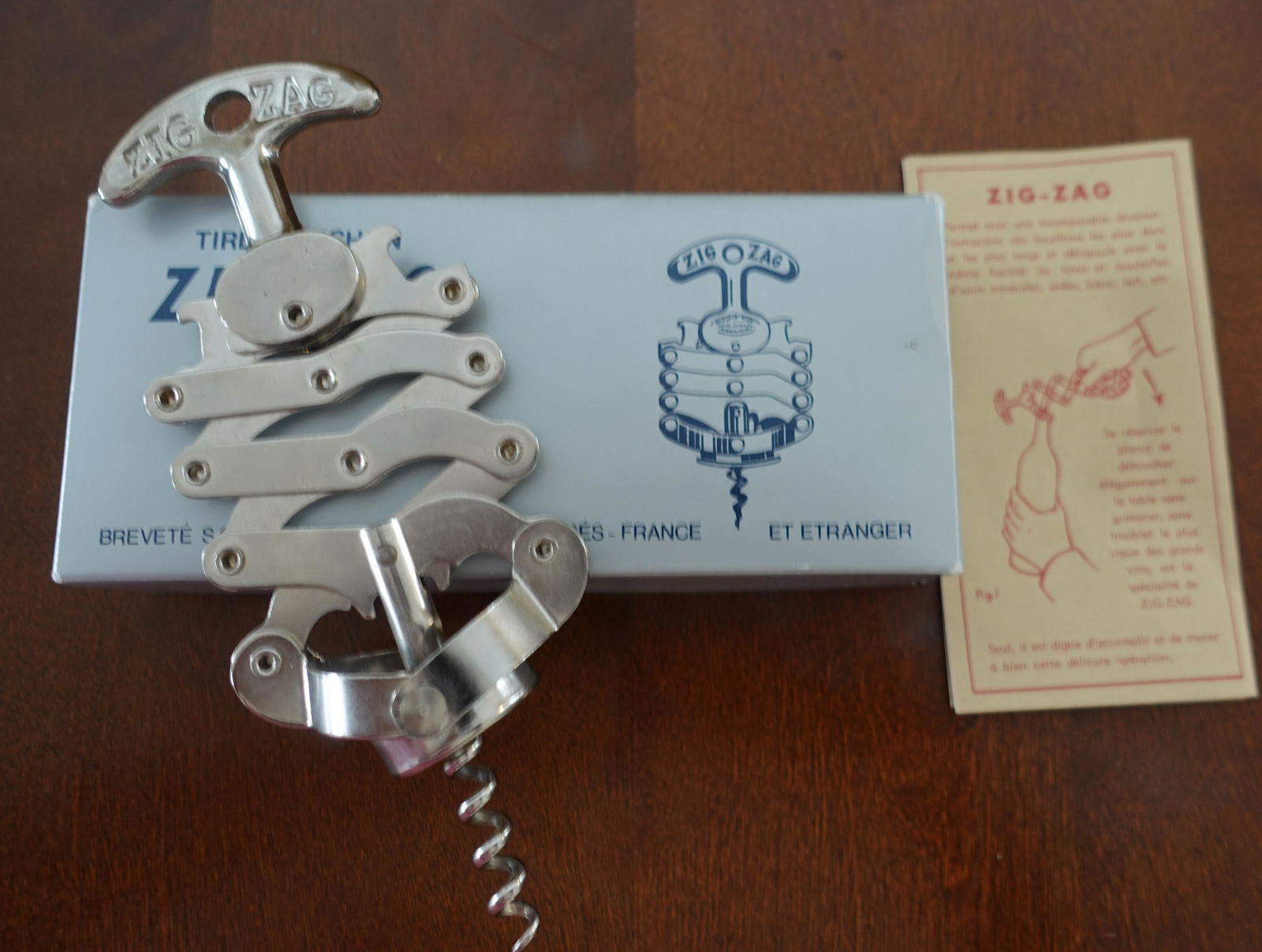 Vintage Cork Screw Zig-Zag France: Vintage Cork Screw Zig-Zag Tire-Bouchon France in Orig Box Bottle Opener NOS