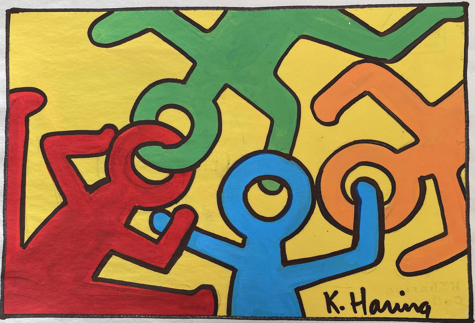 Signed Keith Haring Mixed Media on Paper (1 of 3)