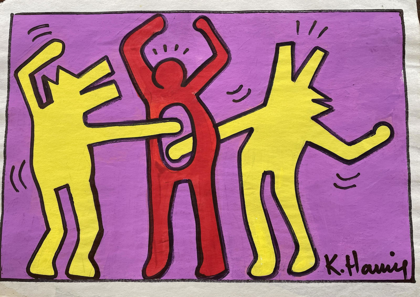 Signed Keith Haring Mixed Media on Paper (1 of 3)