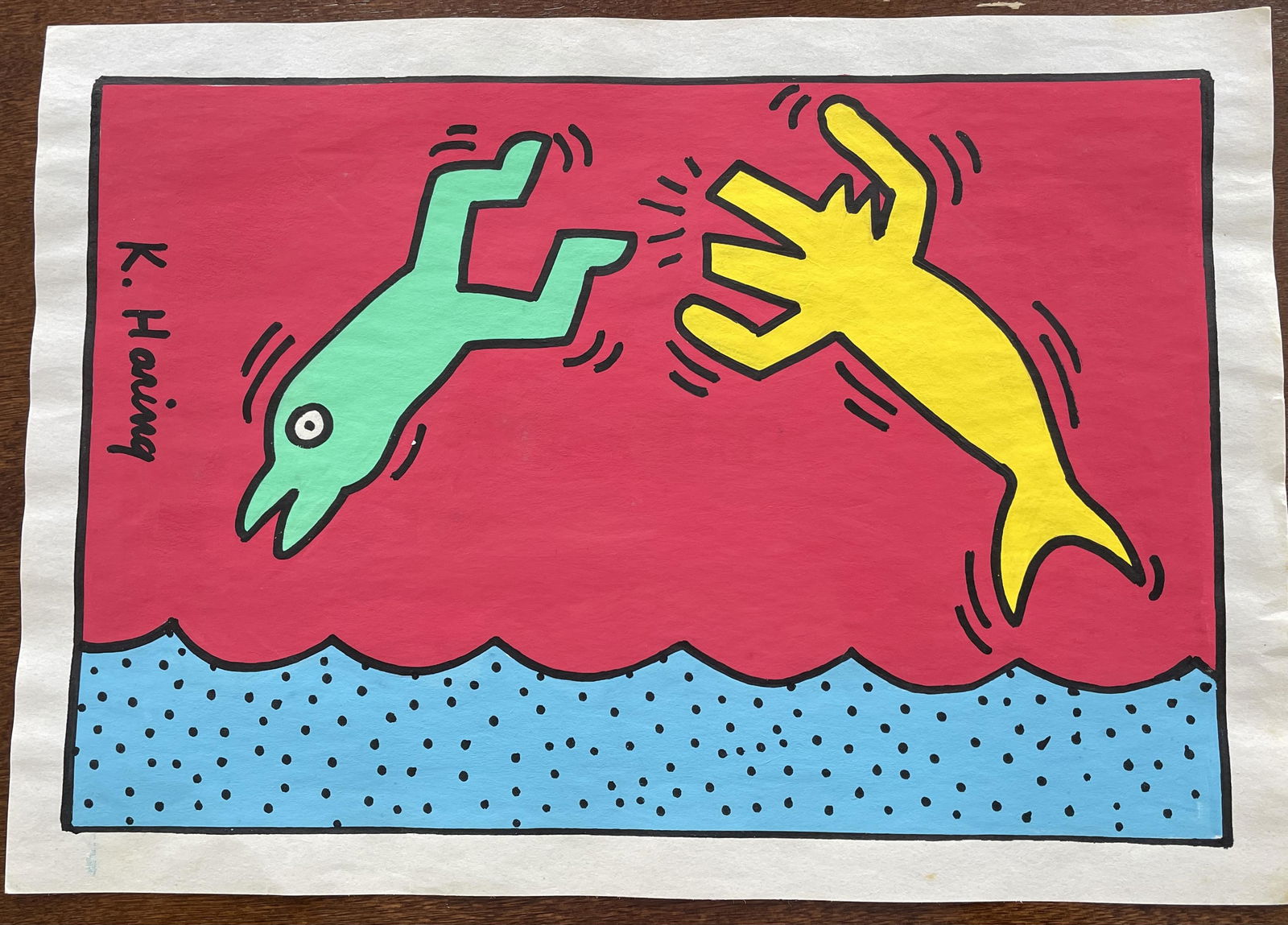 Signed Keith Haring Mixed Media on Paper (1 of 3)