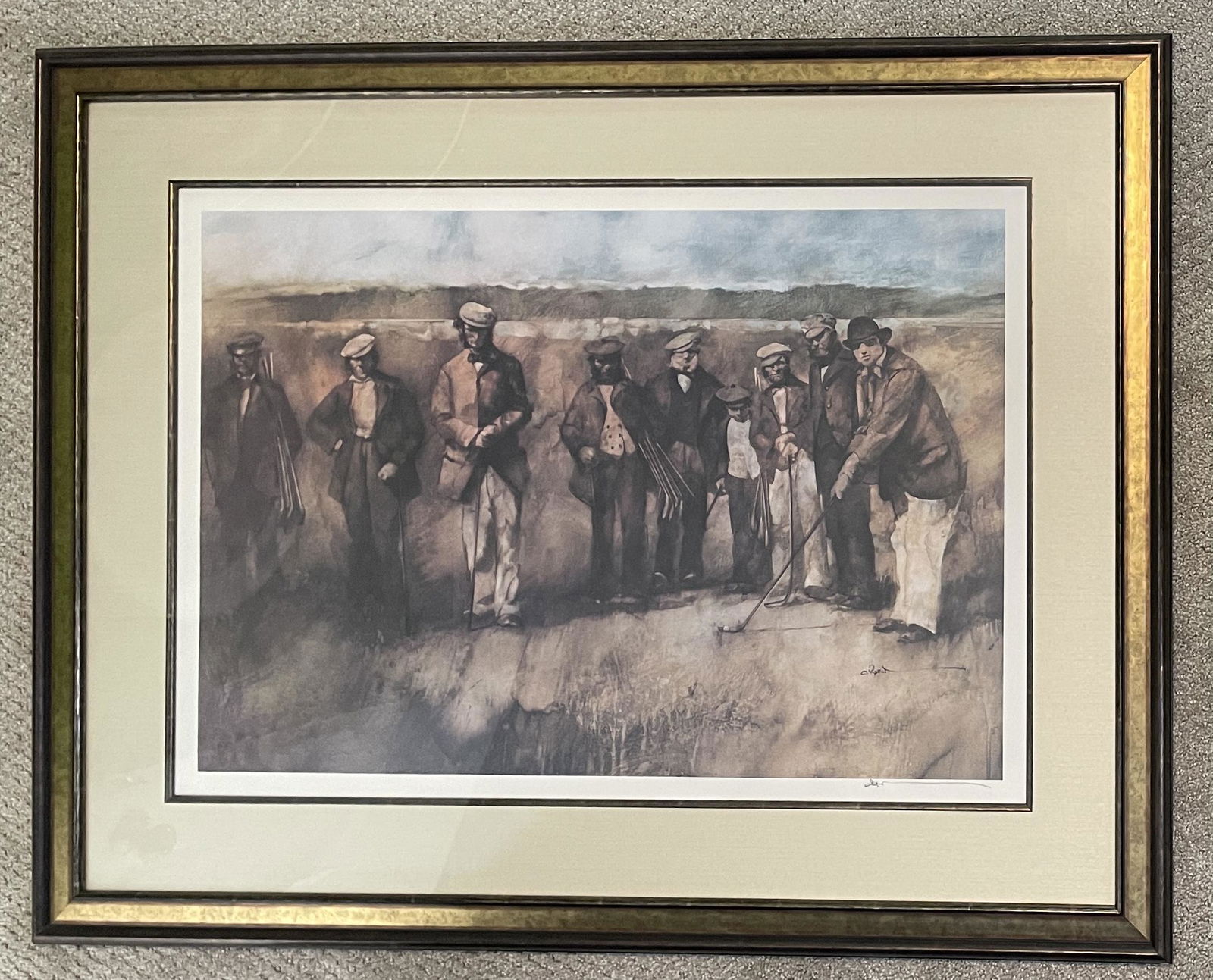 Vintage 1920 Large Golf Art Print Framed and signed C (1 of 3)