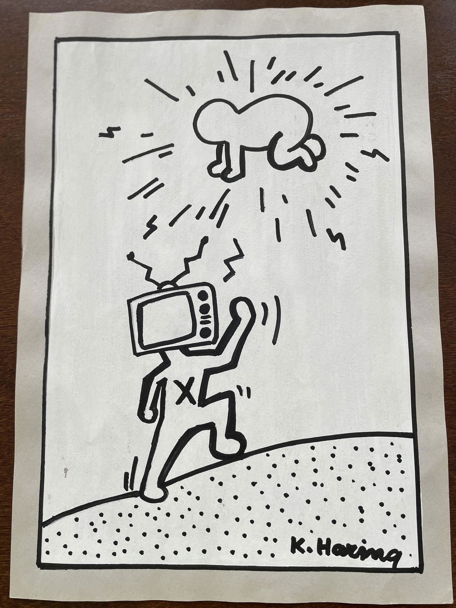 Signed Keith Haring Mixed Media on Paper (1 of 3)