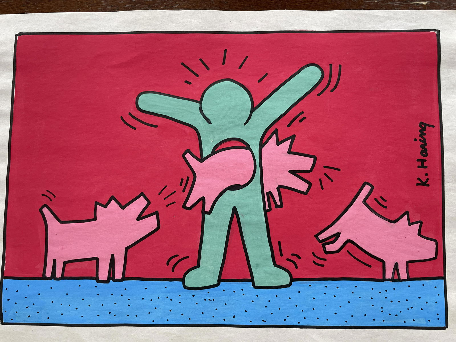 Signed Keith Haring Mixed Media on Paper (1 of 3)