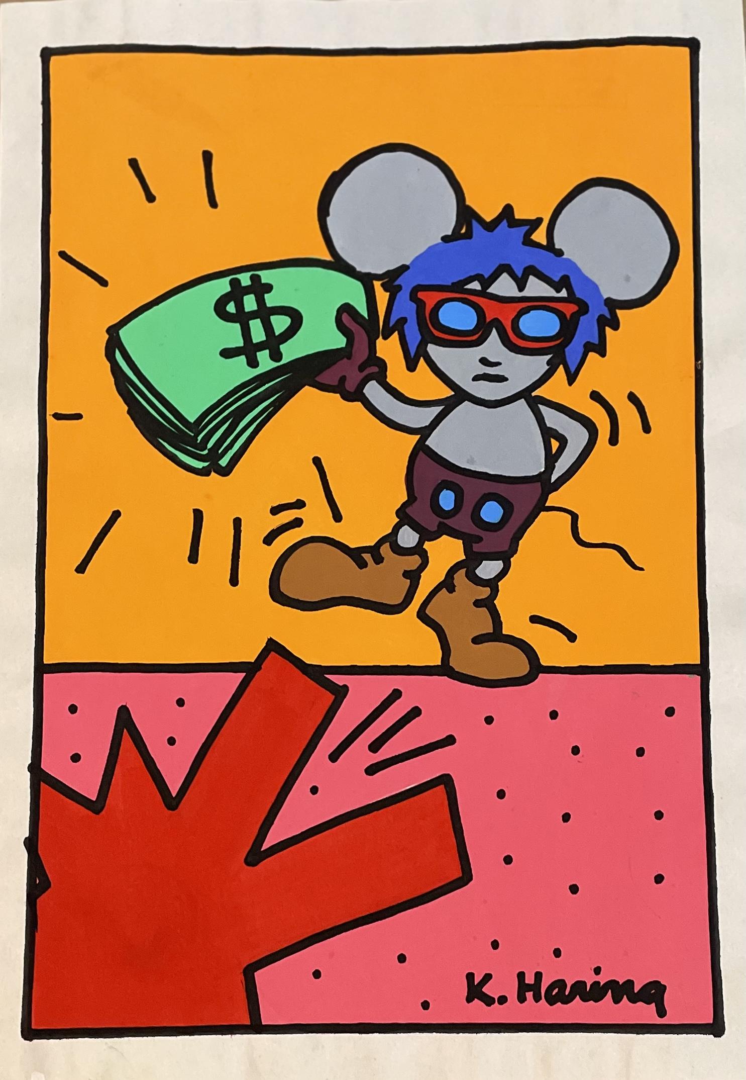 Signed KEITH HARING Mixed Media On Paper (1 of 3)