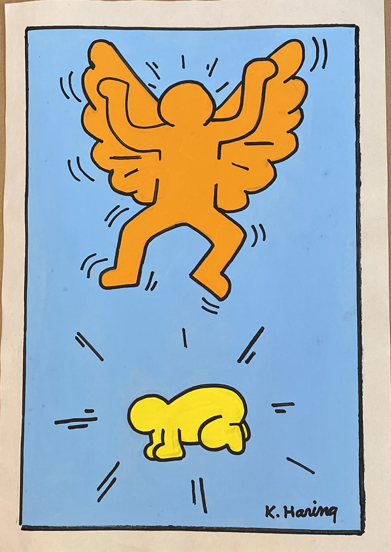 Signed KEITH HARING Mixed Media On Paper (1 of 3)