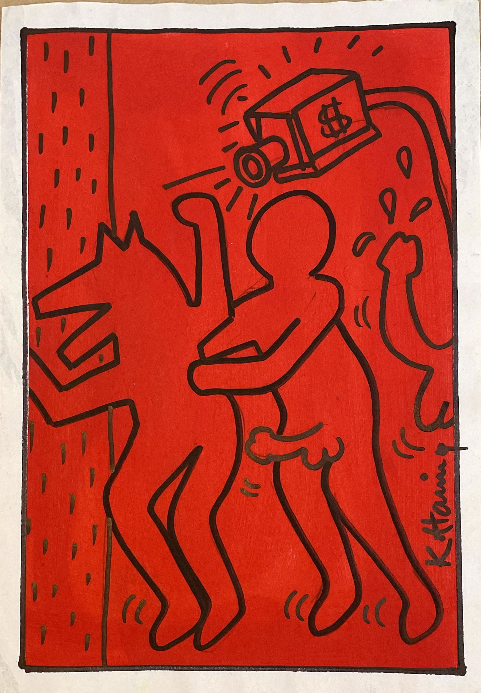 Signed KEITH HARING Mixed Media On Paper (1 of 3)
