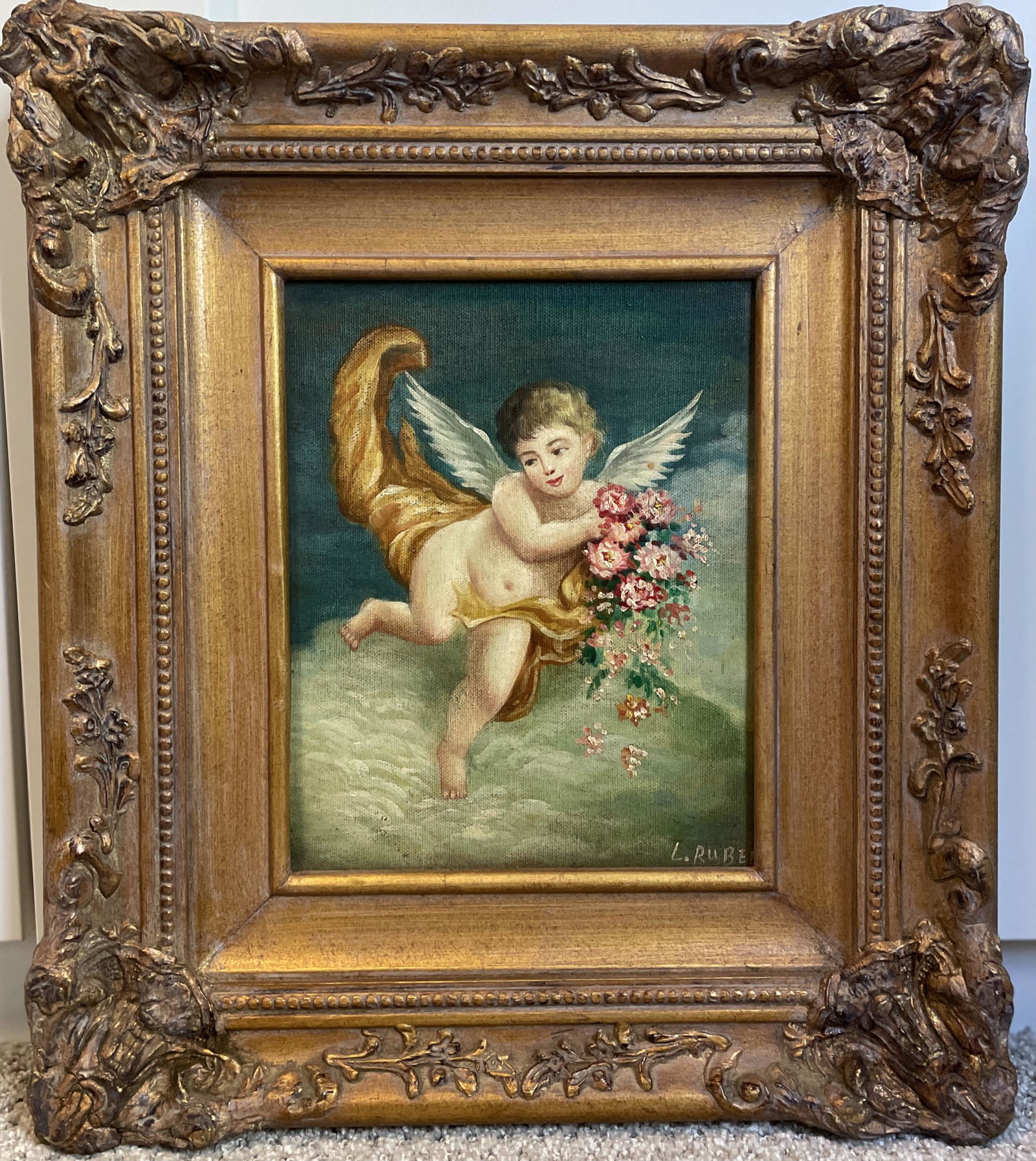 Antique Oil Painting on Canvas of Cherub (1 of 4)