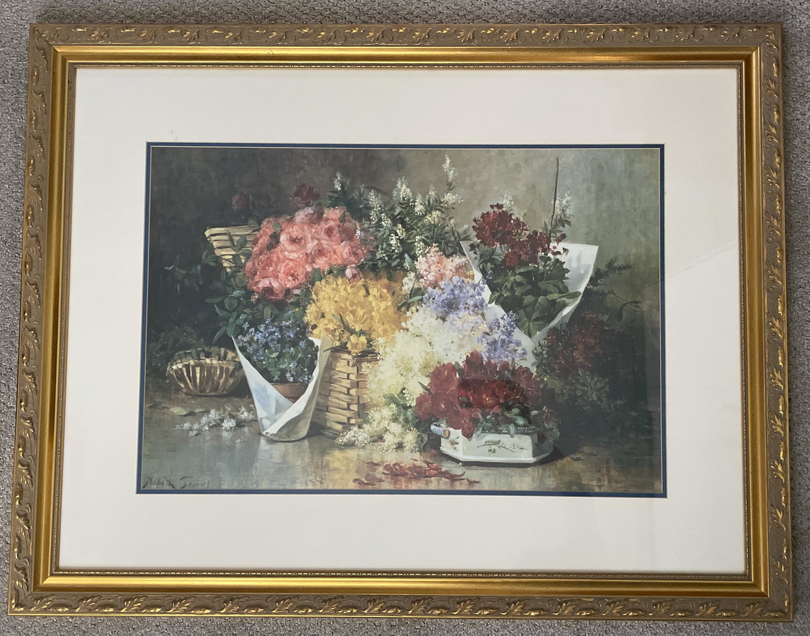 "Floral Still Life" By Abbott Fuller Graves: Museum quality Art Lithograph Print "Floral Still Life" by Abbott Fuller Grave Framed Aprox 40 X 31
