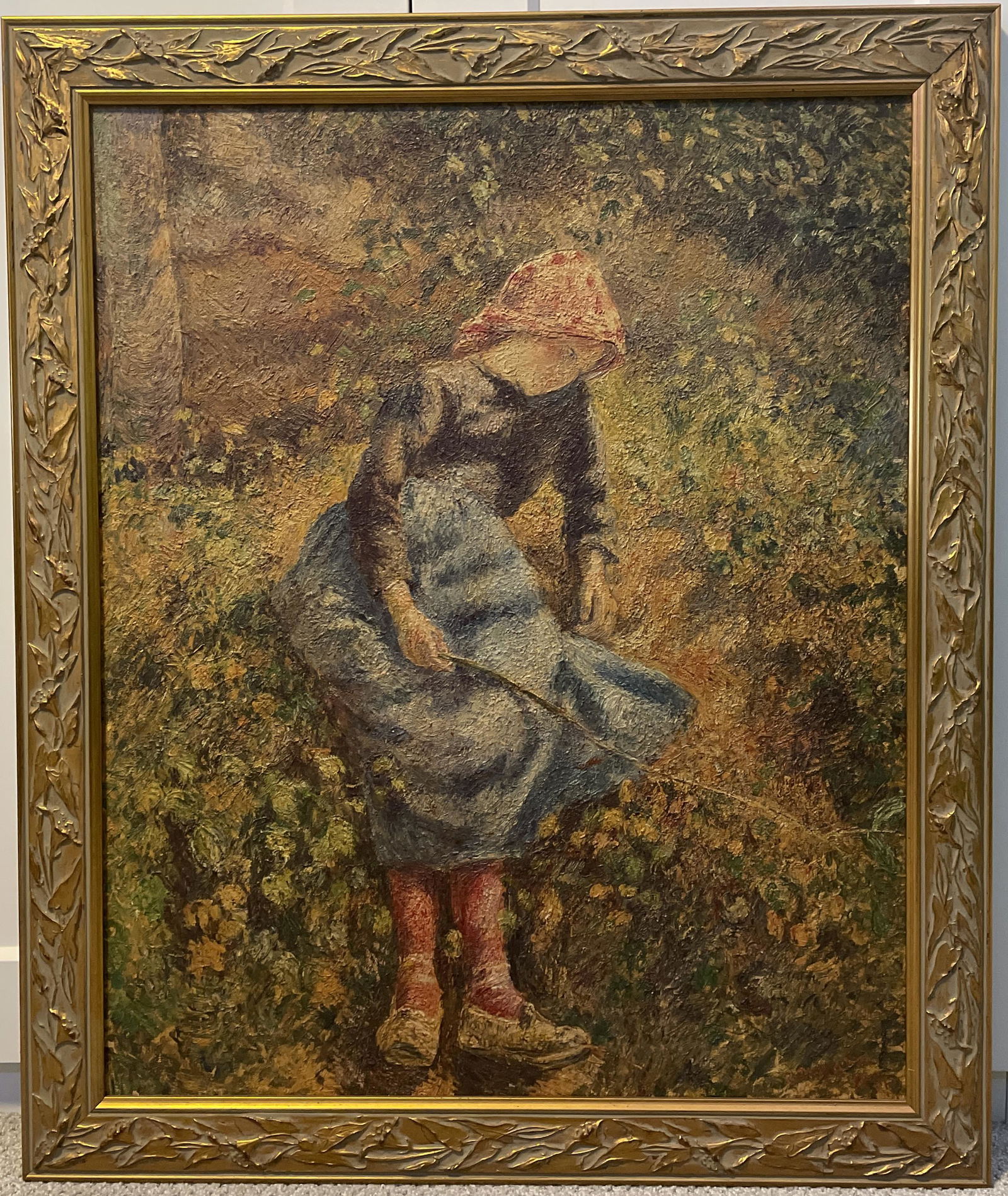 Girl with a Stick by Camille Pissarro oil on Canvas: Girl with a Stick Original oil on Canvas by Camille Pisarro, Gorgeous framed, Signed Aprox 30 X 36