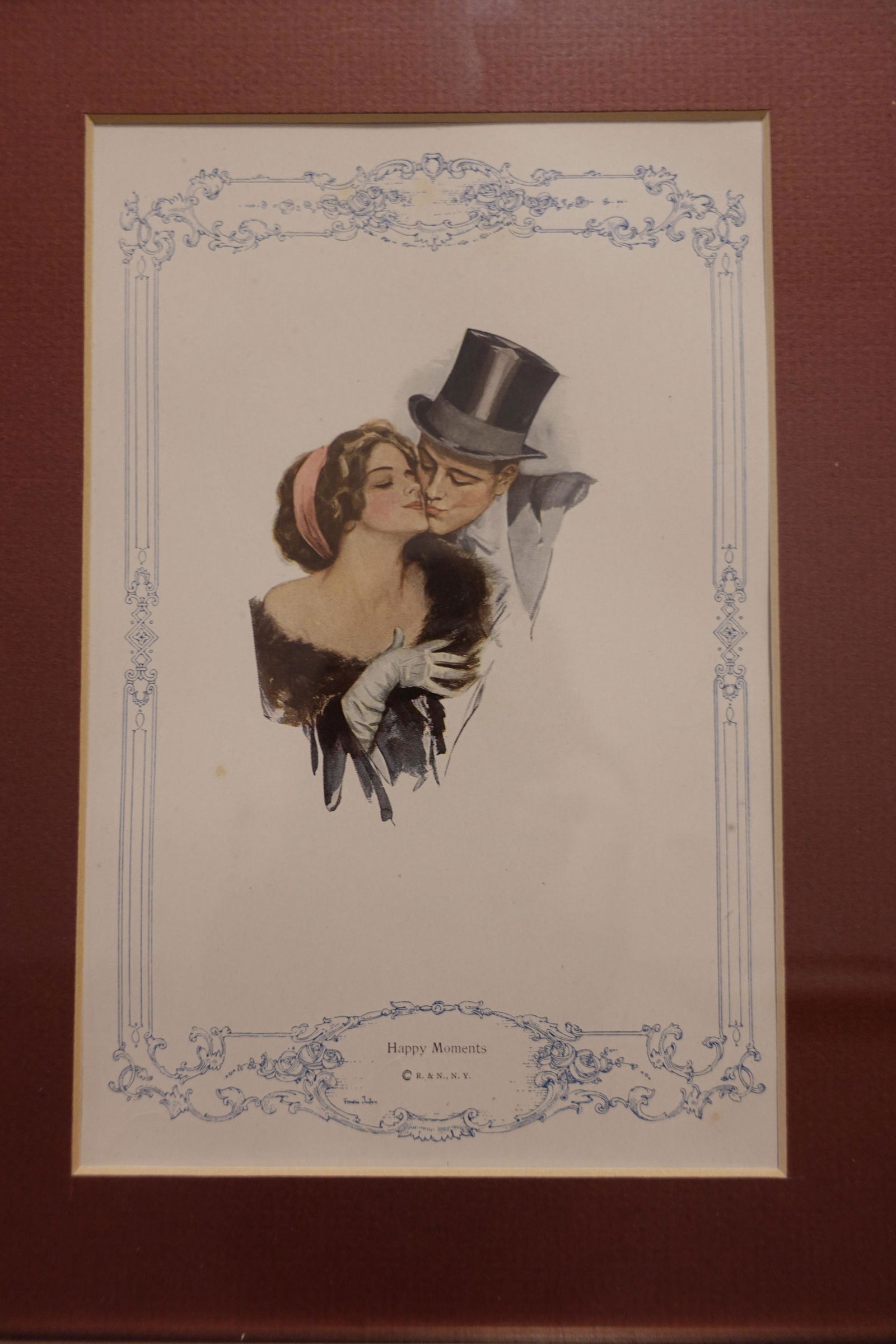 Harrison Fisher Vintage 1930's Framed Print of Man and Woman "Happy Moments" (1 of 2)