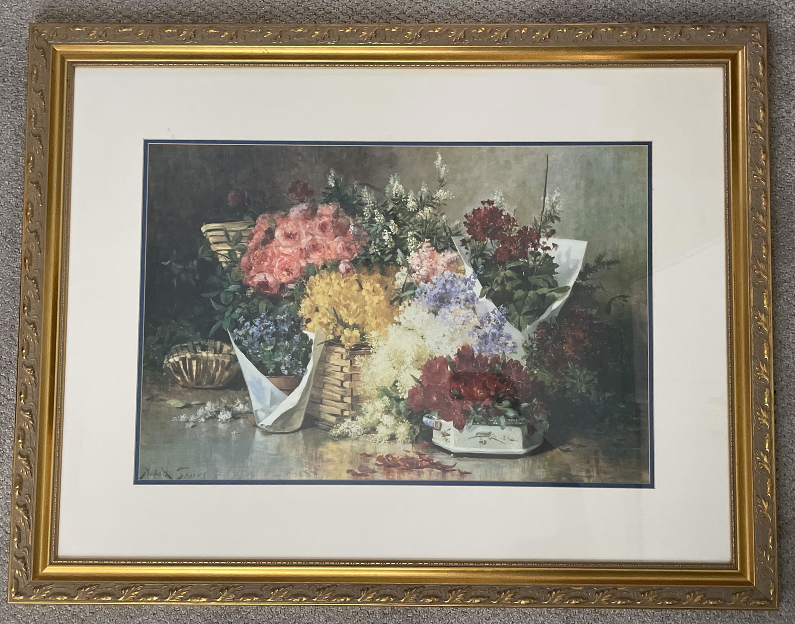 "Floral Still Life" By Abbott Fuller Graves: Museum quality Art Lithograph Print "Floral Still Life" by Abbott Fuller Grave Framed Aprox 40 X 31