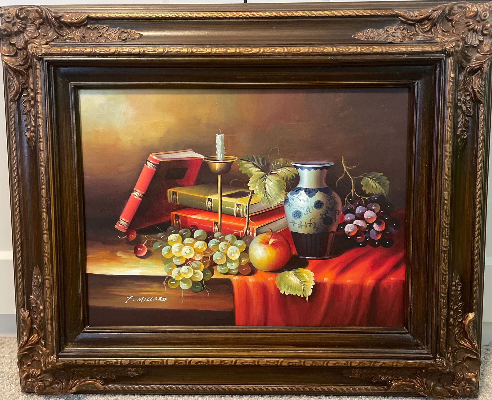 Still Life with Books and Fruit signed F Millard (1 of 4)