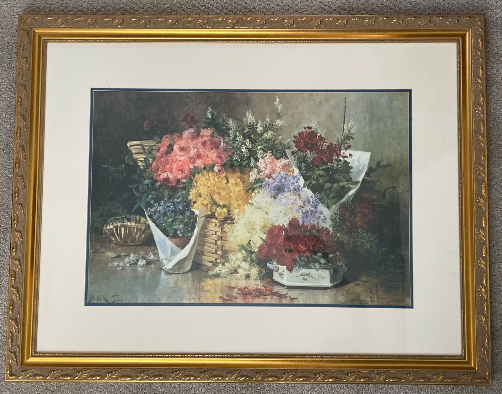 "Floral Still Life" By Abbott Fuller Graves: Museum quality Art Lithograph Print "Floral Still Life" by Abbott Fuller Grave Framed Aprox 40 X 31