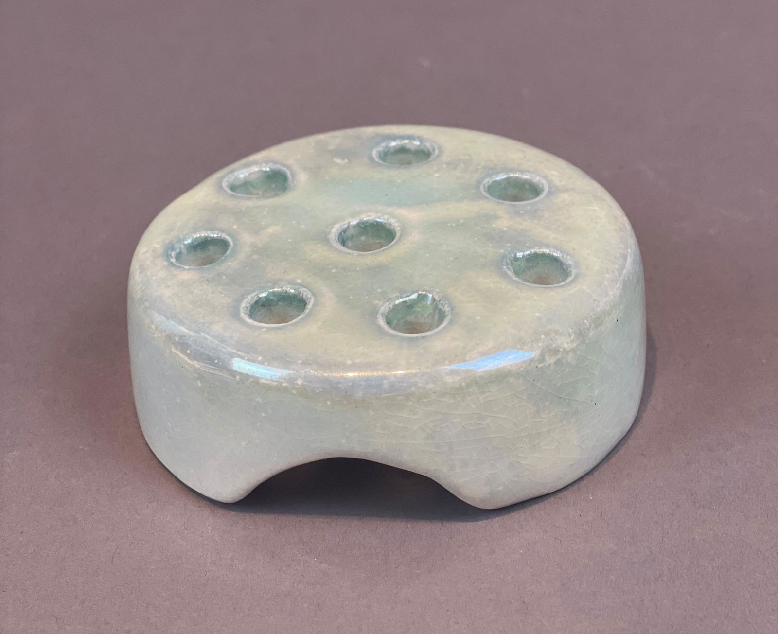 Opalescent Glaze Weller Ohio Pottery Flower Frog c.1920 (1 of 3)