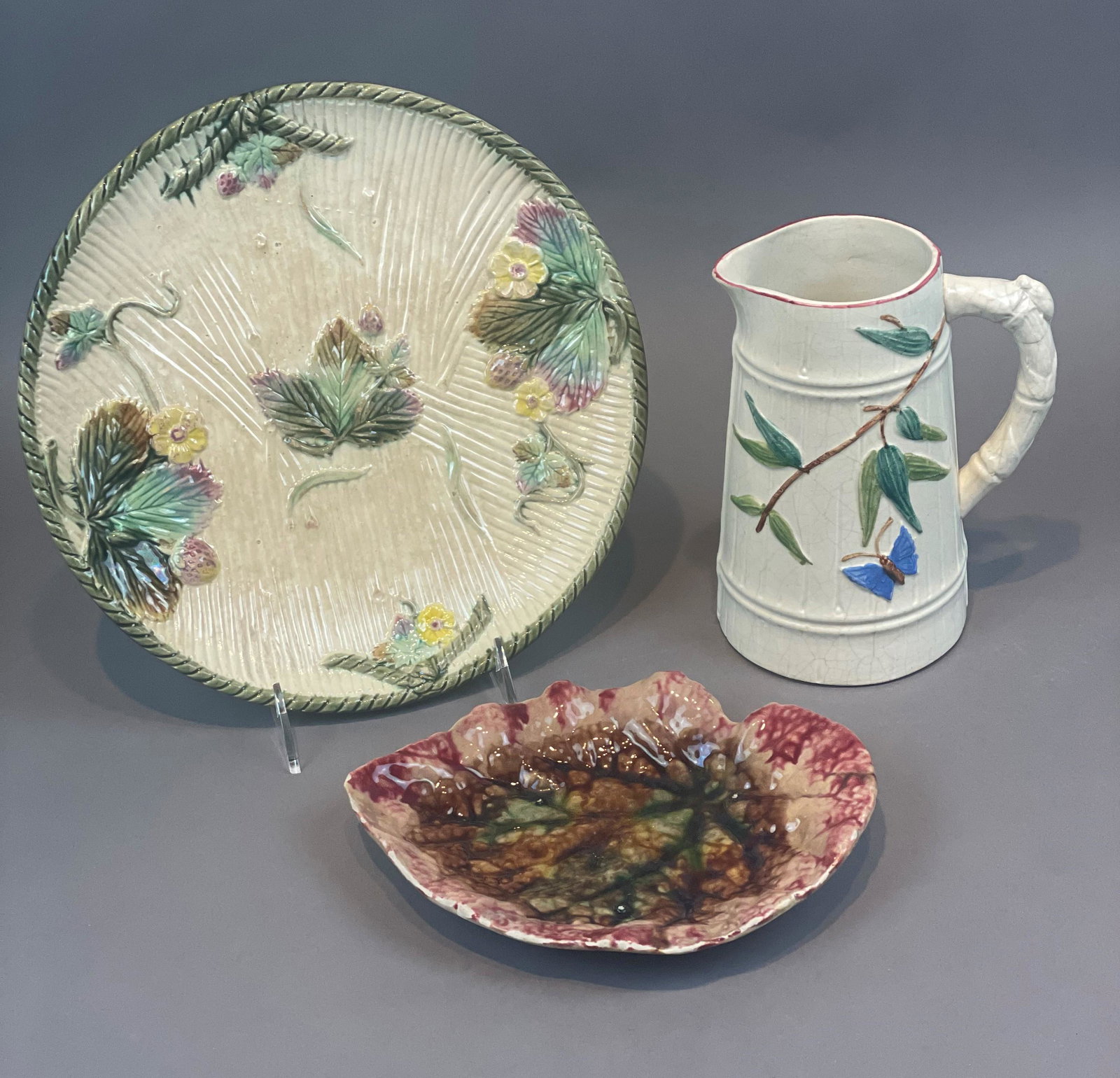 3 Antique 19thc Majolica Pottery Tableware Pieces (1 of 8)