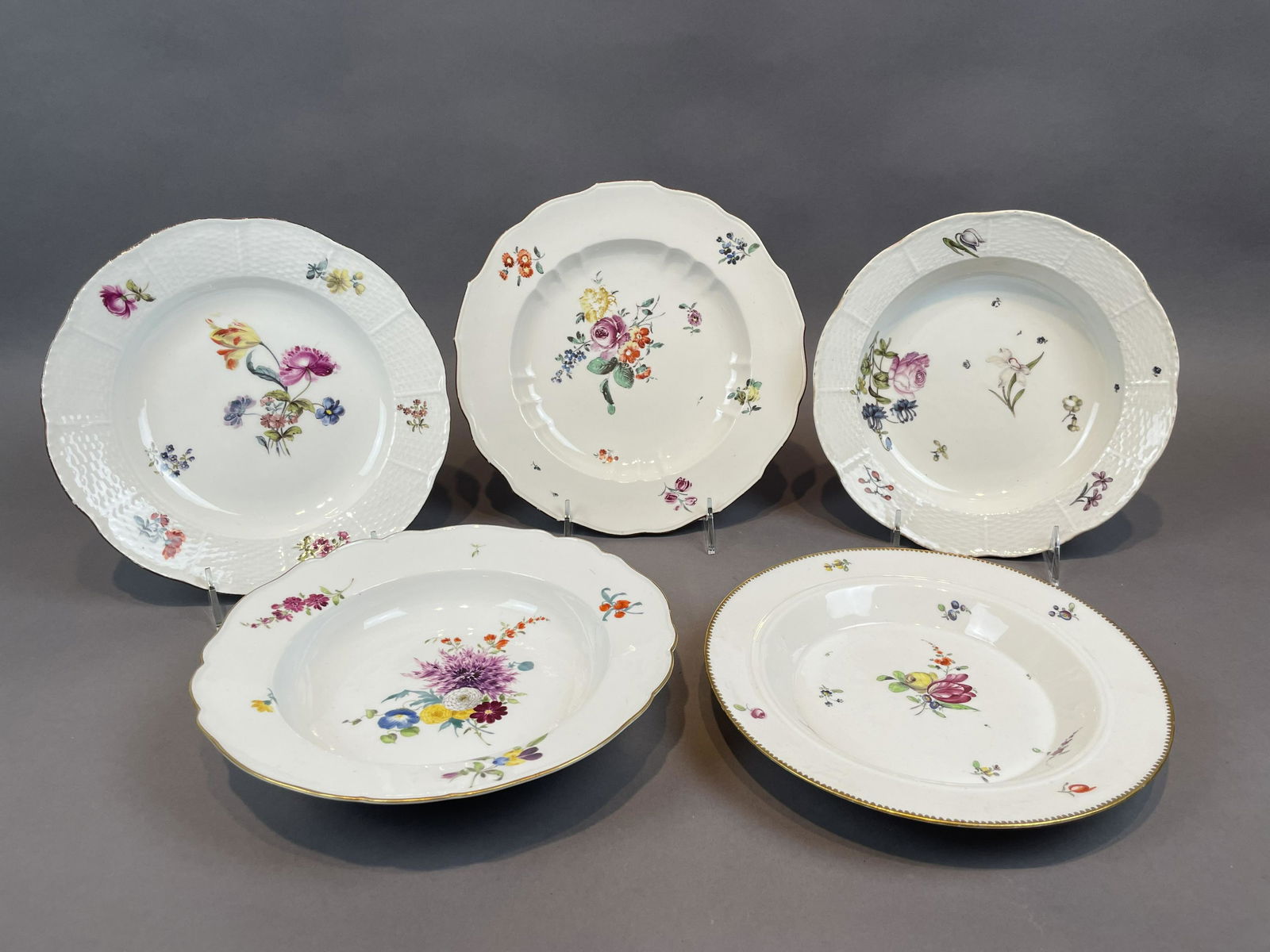 5 Antique 18th c. Continental Plates including Meissen (1 of 12)