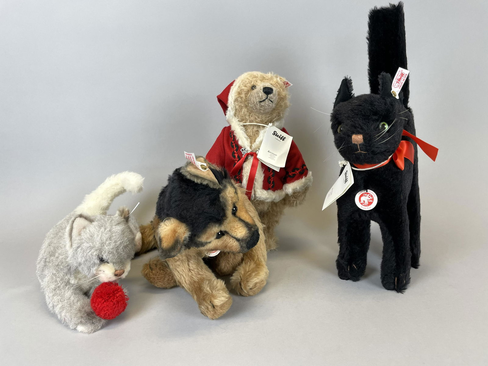 Lot of Four Steiff Stuffed Animals; dog, cats, bear (1 of 15)