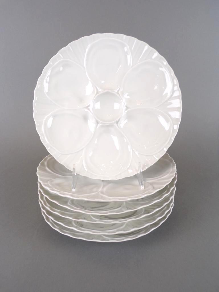 Six French Mehun Porcelain Oyster Plates (1 of 4)