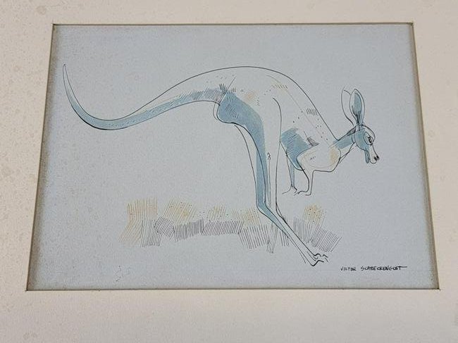 Signed Watercolor KANGAROO Viktor Schrekengost (1 of 8)