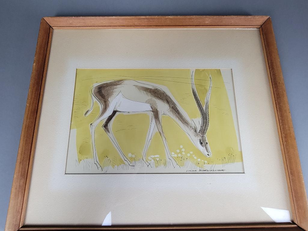 Signed Watercolor GAZELLE Viktor Schrekengost (1 of 10)