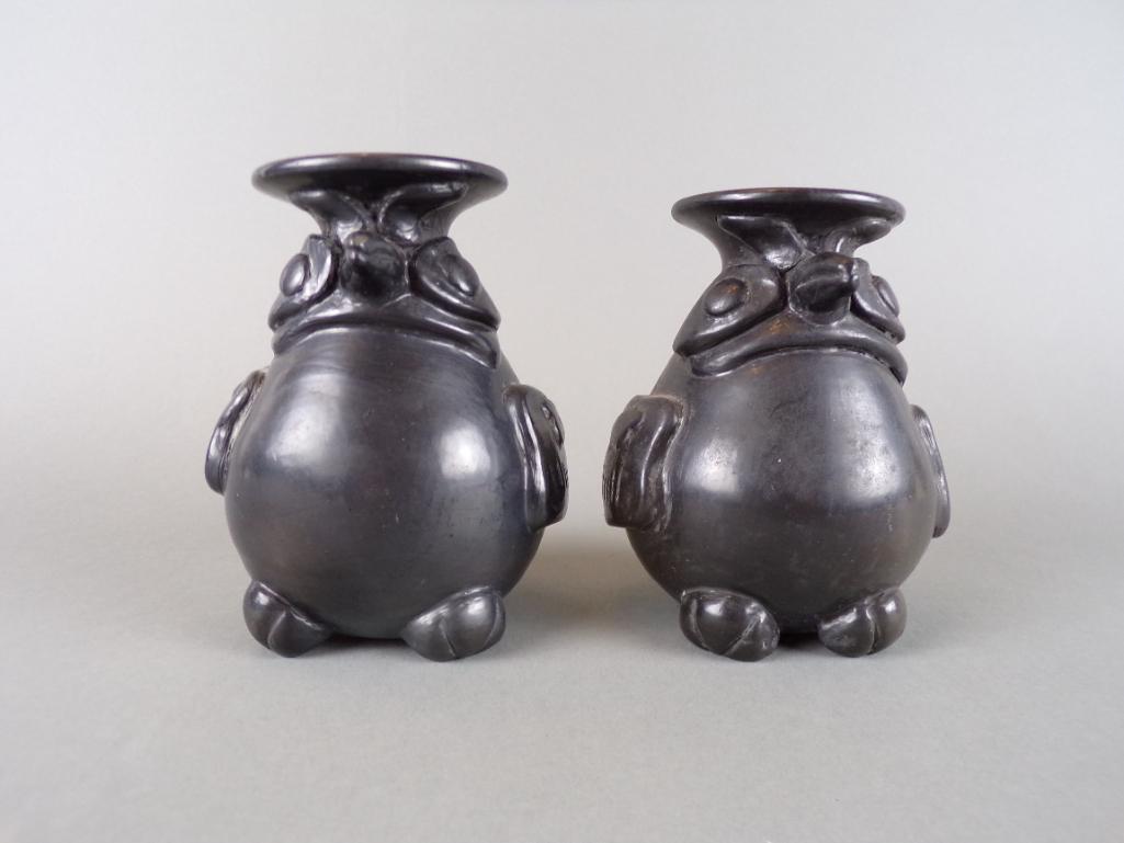 Pair Mexican Oaxaca Black Clay Figural Vases (1 of 9)