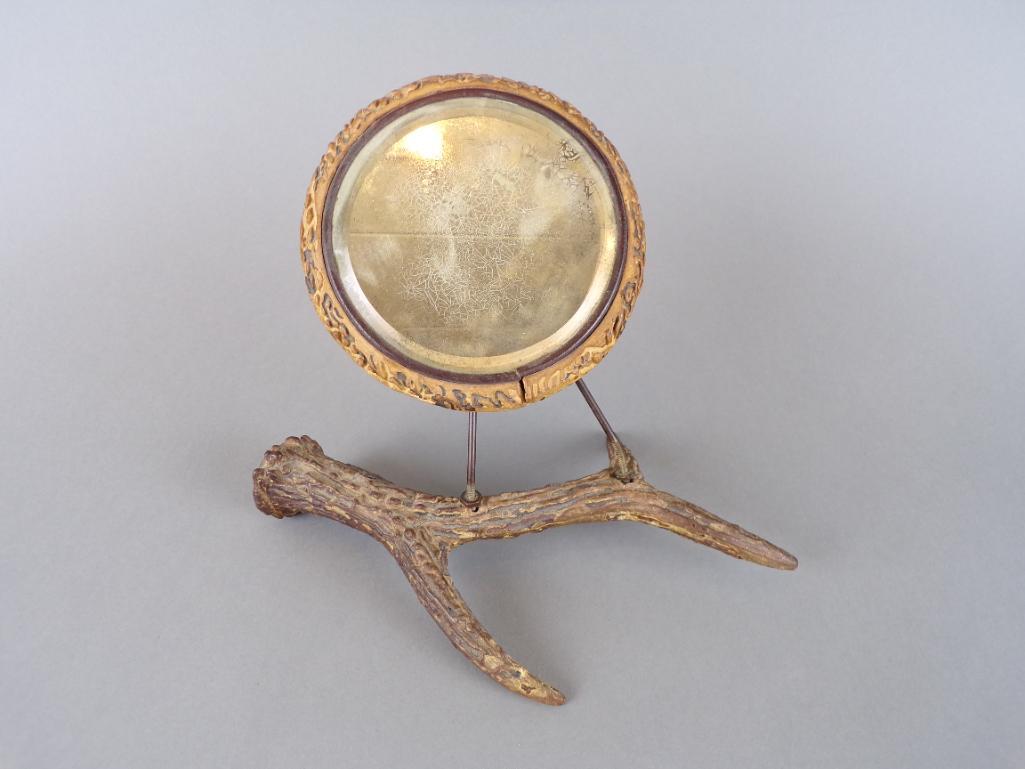 Antique 19th C Victorian Stag Horn Shaving Mirror (1 of 7)