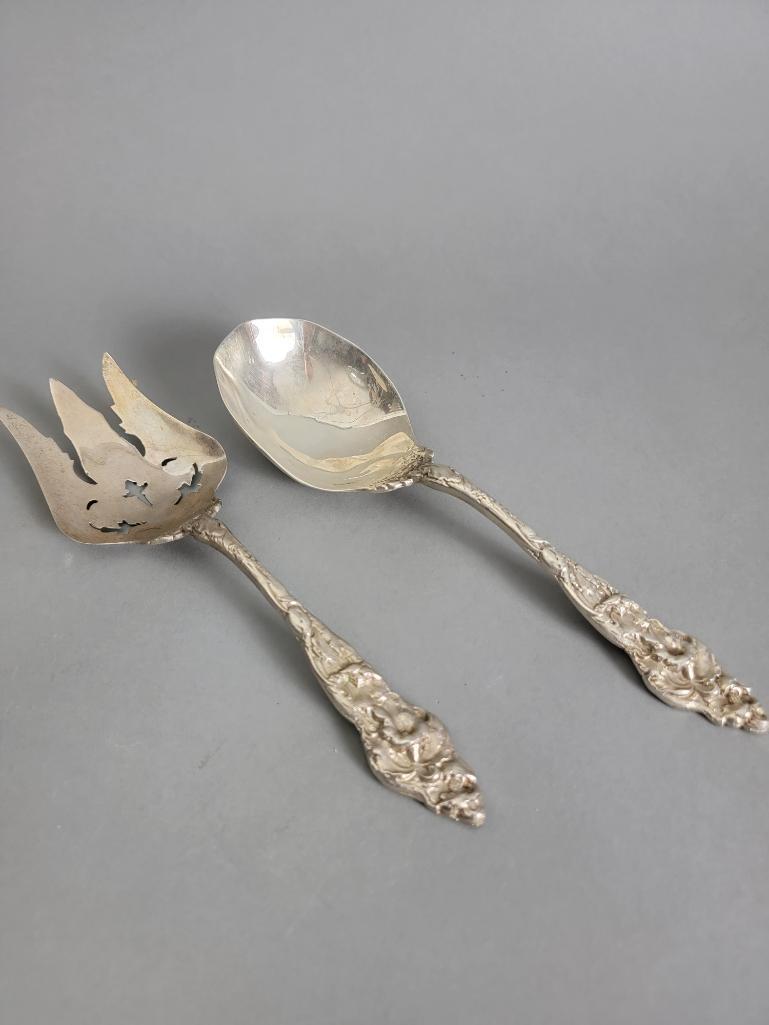Antique Sterling Silver Repousse Serving Spoon & Fork (1 of 4)