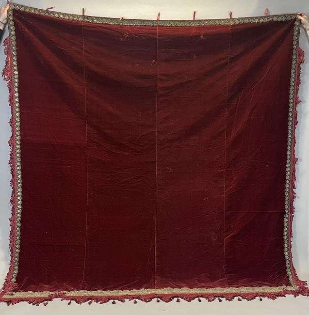 Antique 18th / 19th C Red Fringed Velvet Curtain Panel (1 of 7)