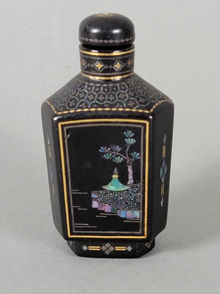 Antique Chinese Inlaid Lacquer MOP Snuff Bottle (1 of 7)