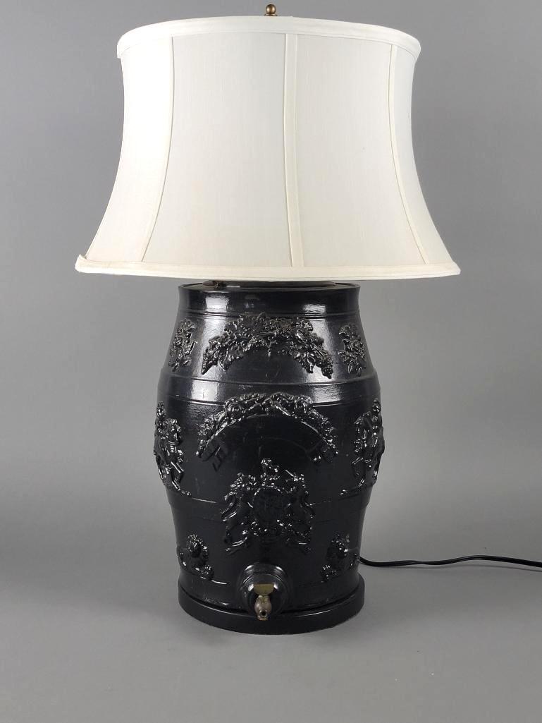 Antique English Doulton Stoneware Whiskey Barrel Lamp (1 of 7)