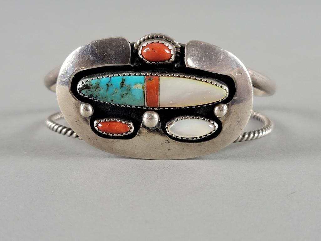 Navajo Sterling & Stone Cuff Bracelet (1 of 6)