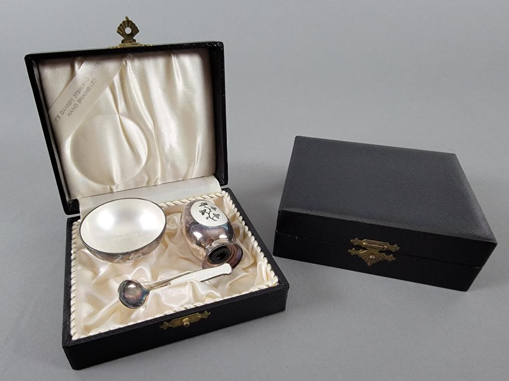 2 Sets Danish Sterling Silver Enameled Salt & Pepper (1 of 8)