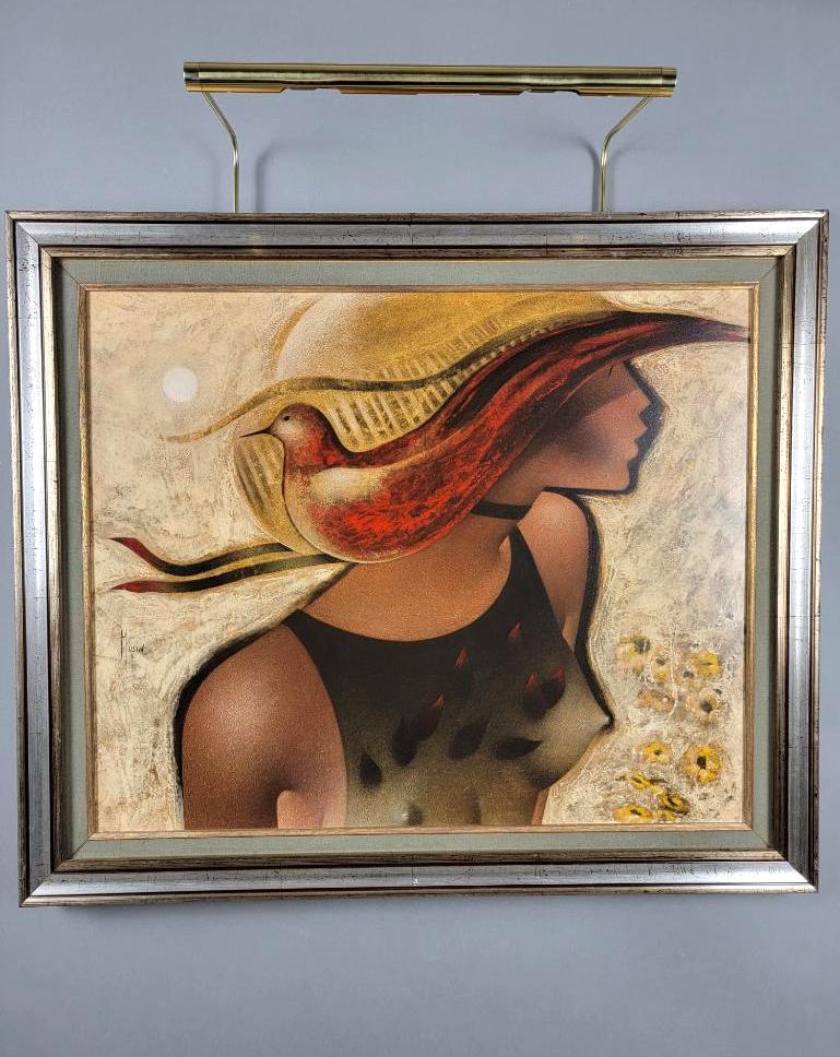 Signed Oil on Board, Maurice Musin: Original oil painting on board, Maurice Musin (Belgian, born 1939) with signature to middle left corner, housed in gilt frame; details to verso inscribed by the artist, presented to Giles and Melvina 