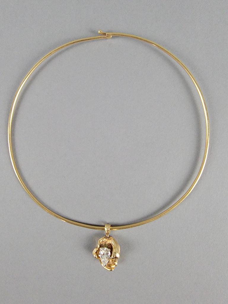14K Yellow Gold Omega Wire Necklace with Diamond Slide (1 of 6)