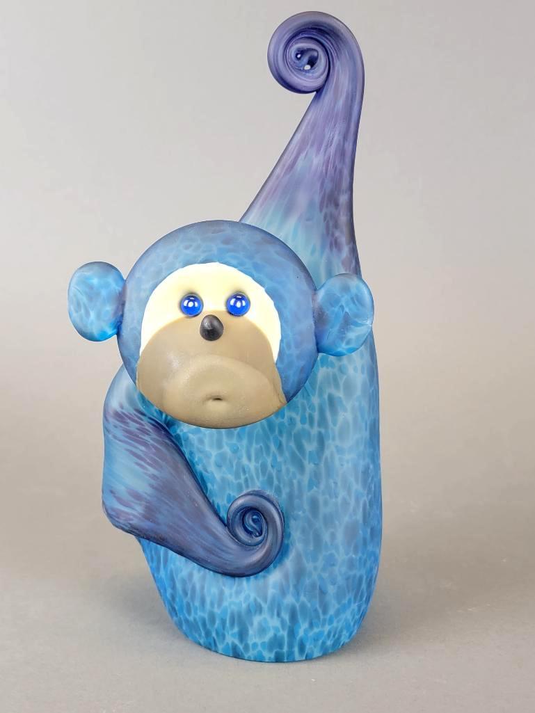 Blue Art Glass Monkey Sculpture, Borowski Studio (1 of 6)