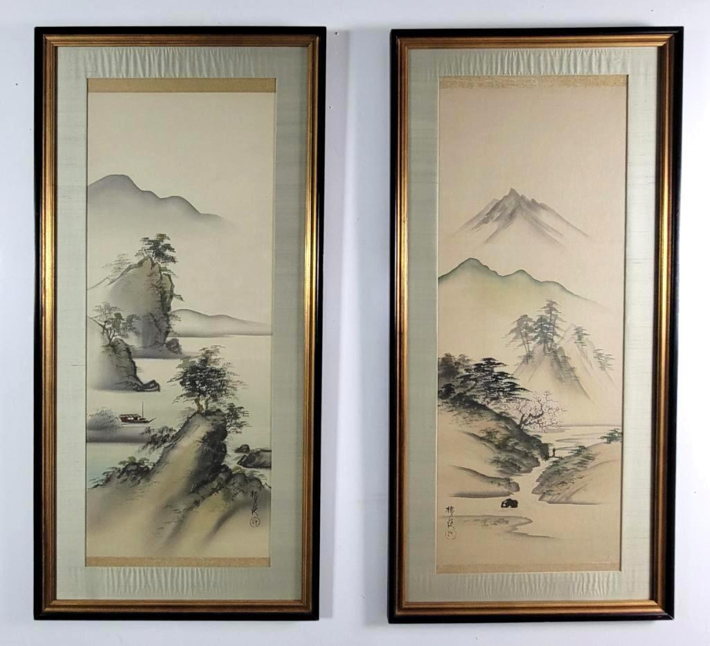 Pair of Painted Chinese Landscape Scrolls, 20th Century (1 of 8)