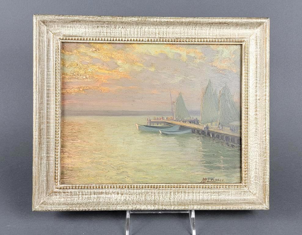 Antique American Oil Painting, Seaside Landscape, Martin B. Leisser (1 of 6)