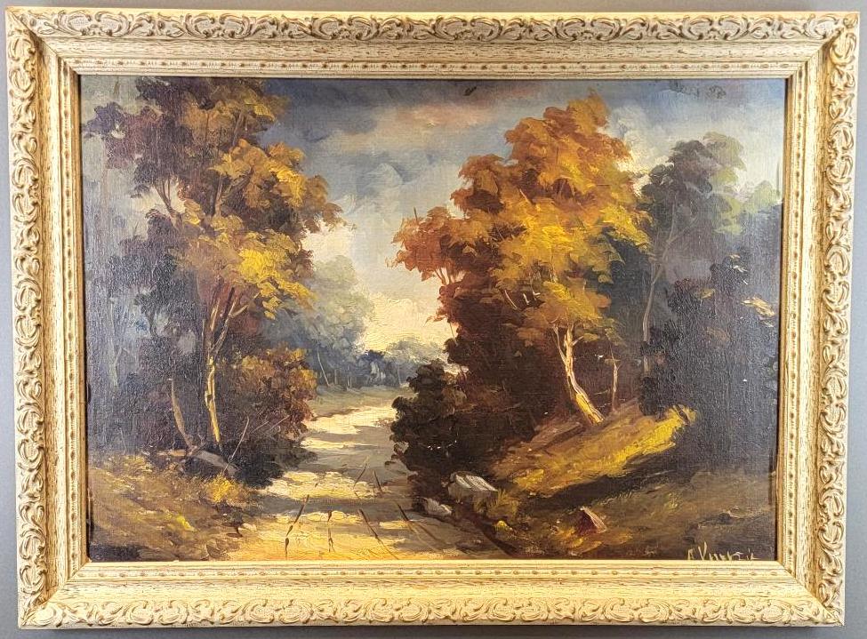 Antique VTG Oil on Canvas, Expressionist Landscape, Signed (1 of 8)