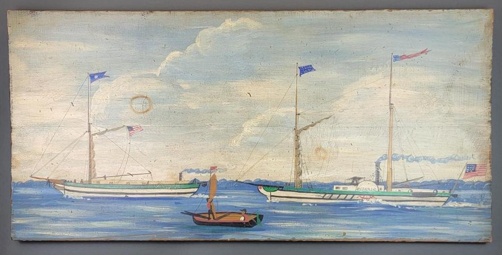 Early Antebellum American Folk Art Painting, Harbor Scene, Circa 1840 (1 of 12)