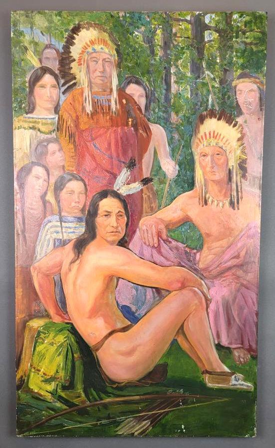 VTG WPA Era Mural Study Painting, Native American Indian #02 (1 of 9)