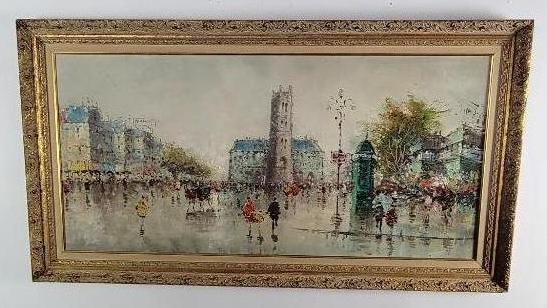 LG Vintage Mid Century Impressionist Oil Painting, Parisian Street Scene (1 of 5)