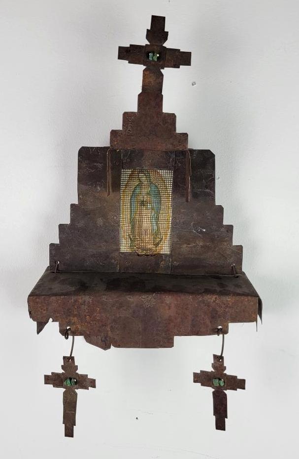 Antique Catholic Folk Art Tin Reliquary, New Mexico C. 1900 (1 of 10)