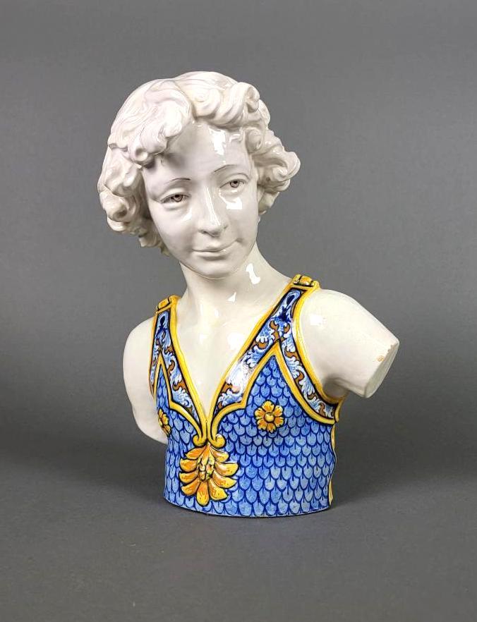 Antique 19th C. Cantagalli Italian Faience Della Robbia Style Bust of a Man (1 of 10)